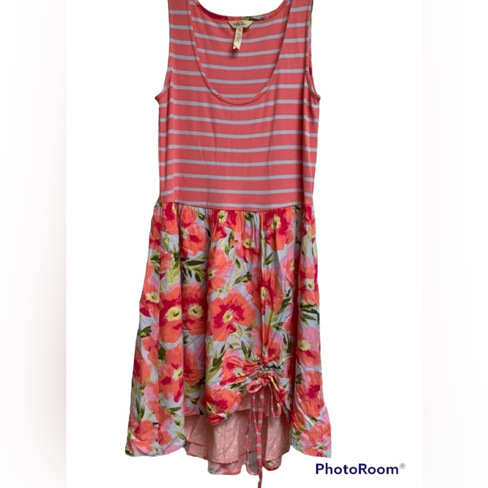 Matilda Jane Pink Striped Tank Top with Coral Floral Skirt Dress